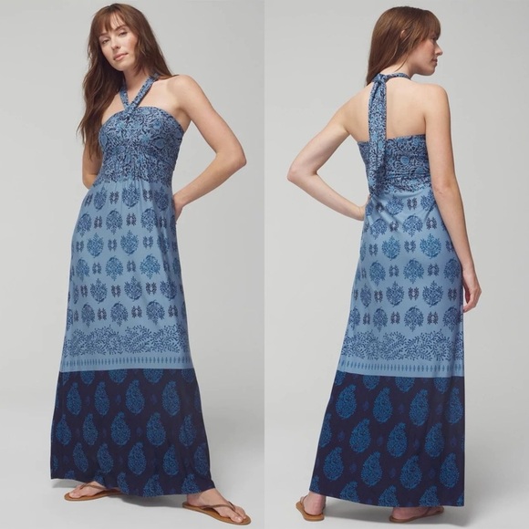 Soma Soft jersey halter maxi bra Dress bella stamp border blue Pocket Paisley XL - Picture 1 of 12